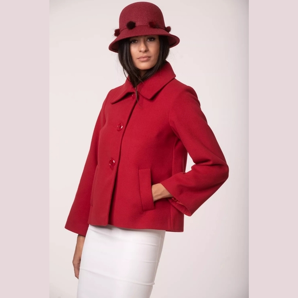 Gerard Darel Wool Button Up Collared Jacket Red Size 8 - Picture 16 of 16